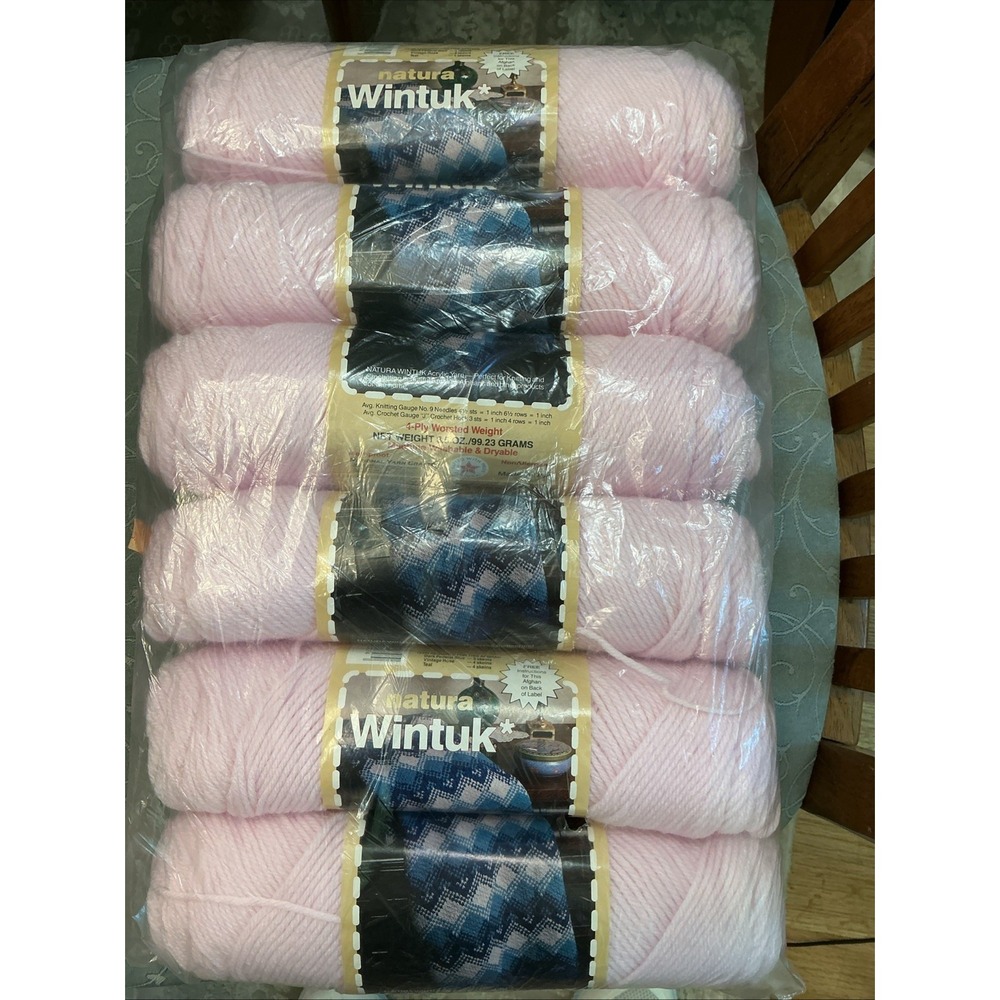 NOS 6 Skeins Wintuk Acrylic Yarn Baby Pink  915 4 Ply Worsted Weight 3.5 Oz New
